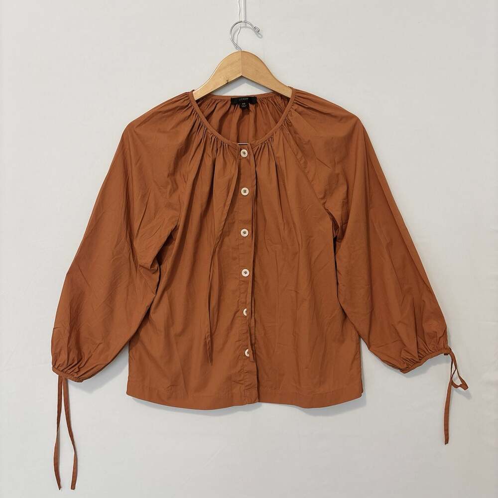 J Crew Top Womens XS Burnt Orange Peasant Blouse Cotton